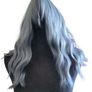 Silver Blue Ombre Wavy Wig Long Pastel Grey Synthetic Hair, Cosplay Ready